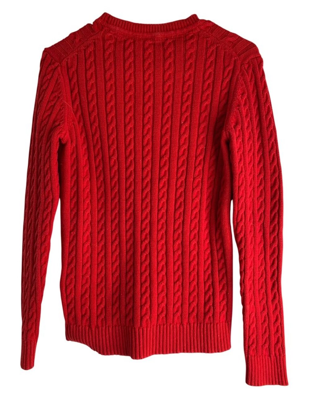 Womens Tommy Hilfiger Red Cable Knit Sweater M Crew Flag Cotton Long Sleeve - Picture 7 of 8